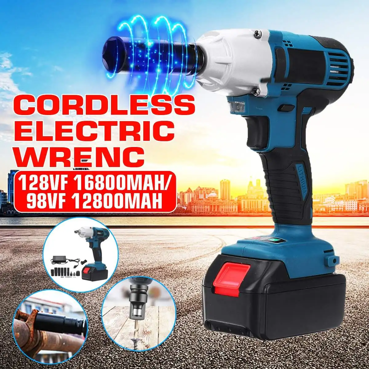 

98VF/128VF 320Nm Cordless Socket Wrench Electric Impact Wrench Drill Screwdriver 110-240V Li Battery Hand Drill Power Tools