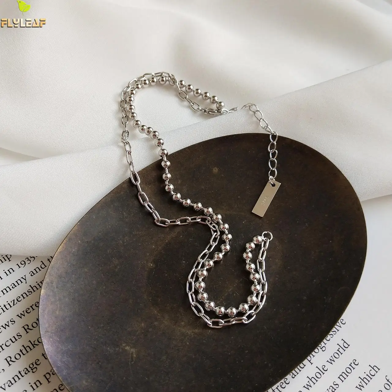 Ассиметричное ожерелье-чокер на цепочке из бисера с форзацем, серебро 925 пробы, короткое ожерелье для женщин, хорошее ювелирное изделие, модный дизайнер
