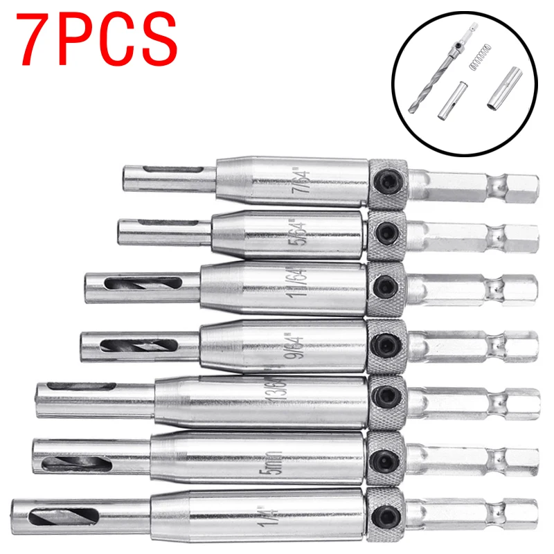 

7Pcs Drill Bit Woodworking Hole Guides Hinge Hardware Self Centering Hinge Drill Bit Set for Woodworking Door Cabinet Puncher