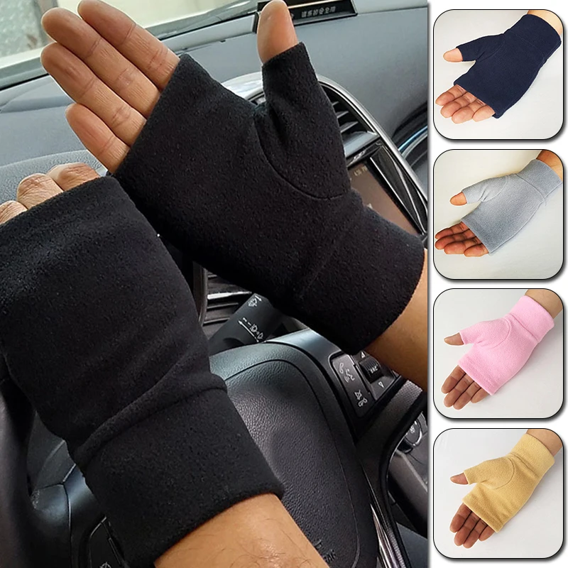 

1Pair Winter Unisex Half Finger Gloves for Men Women Fleece Touch Screen Fingerless Warm Mittens Windproof Velvet Driving Gloves