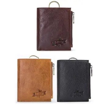 

RFID Mens Leather Double Zipper Coin Pocket Bifold Purse Wallet with Keyring M6CC