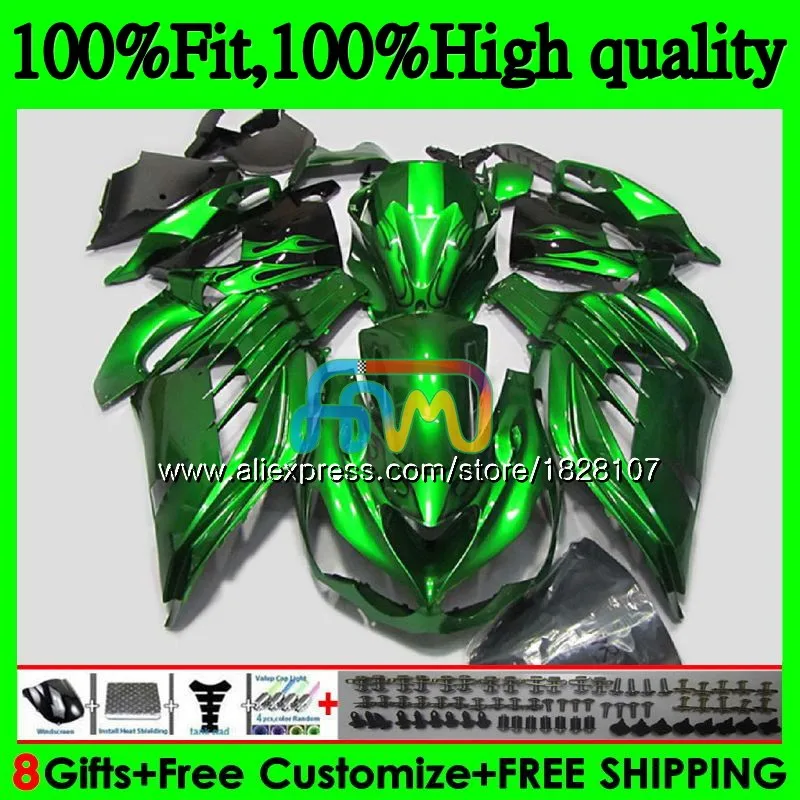 Инъекции для KAWASAKI ZX 14R ZX14R 06 07 08 09 10 11 21BS. 47 ZZR1400 ZX-14R блеск зеленый 2006 2007 2008 2009 2010 2011 обтекатель - Цвет: No. 1