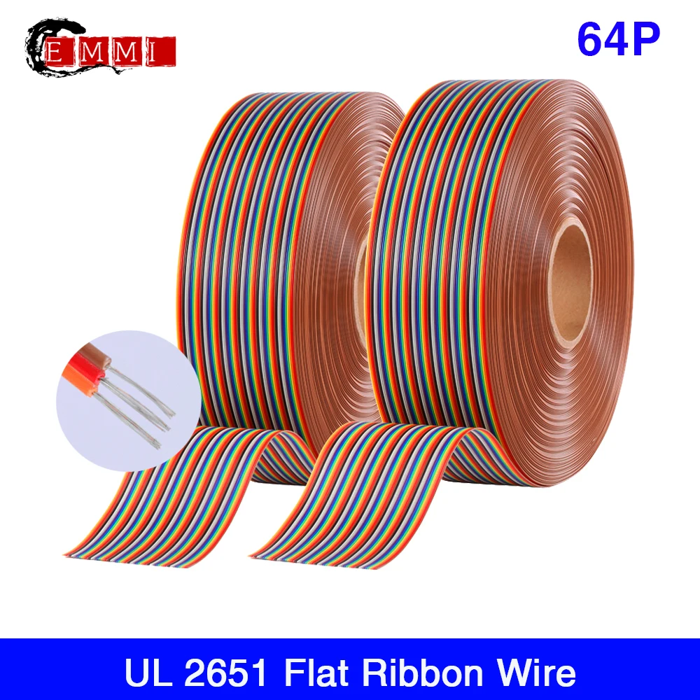 64Pin AWM 2651 7/0.127TS 28AWG PVC Rainbow Tinned copper Color Flat ...