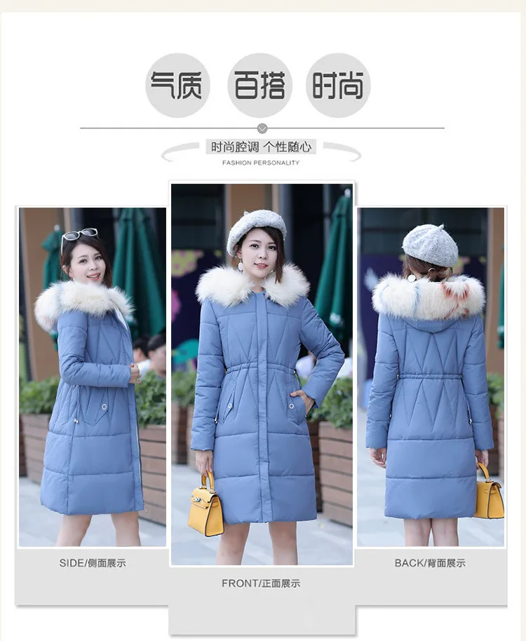Winter New Style WOMEN'S down Jacket Korean-style Slim Fit Thick-Fox Large Fur Collar Mid-length Large Size Cotton Coat