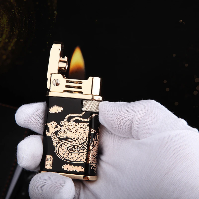 

Novelty Portable Sliding Ignition Pure Copper Kerosene Open Flame Windproof Zinc Alloy Metal Ciagrette Lighter Gadgets for Men