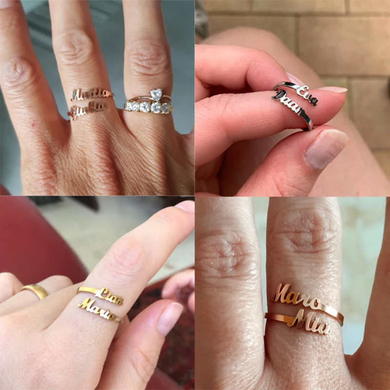 Letdiffery Custom Double Name Rings Stainless Steel Adjustable Personlized Women Rings Unique Jewelry Wedding Rings girl Gift