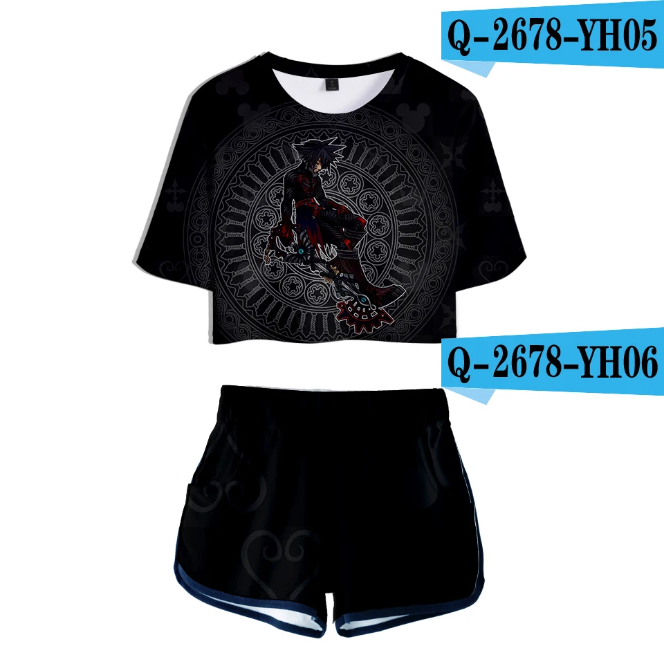 Футболки с принтом «Kingdom Hearts Midriff», шорты, комплекты для женщин,, лето, аниме, крутой сексуальный костюм, милые женские модные хип-хоп 3D костюмы для девочек - Цвет: Зеленый