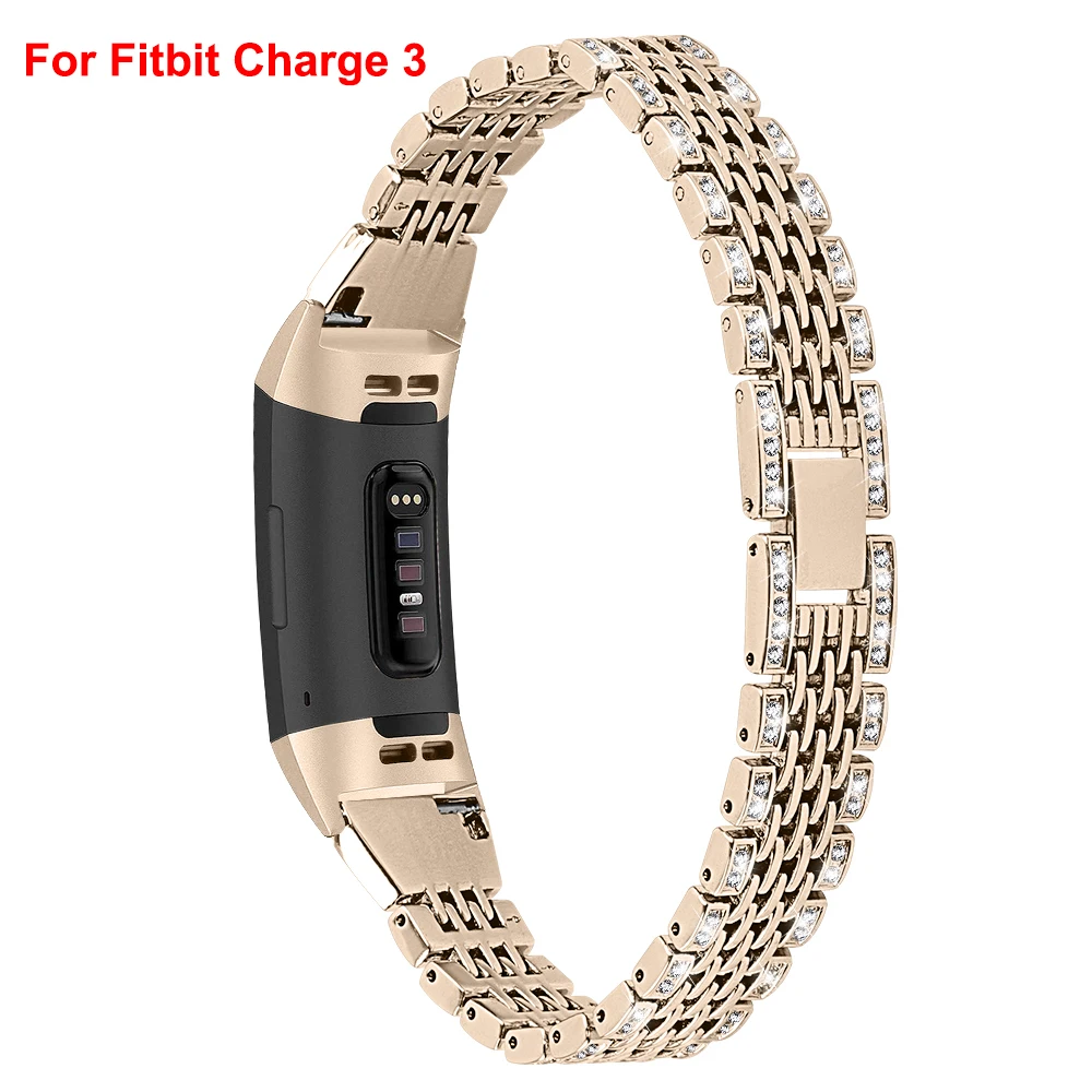 Gold-3 Металлический ремешок для Fitbit Charge 2 Charge 3 Band Diamond нержавеющая сталь Chained сменный Браслет ремешок для Fit bit Charge - Цвет: Gold-3