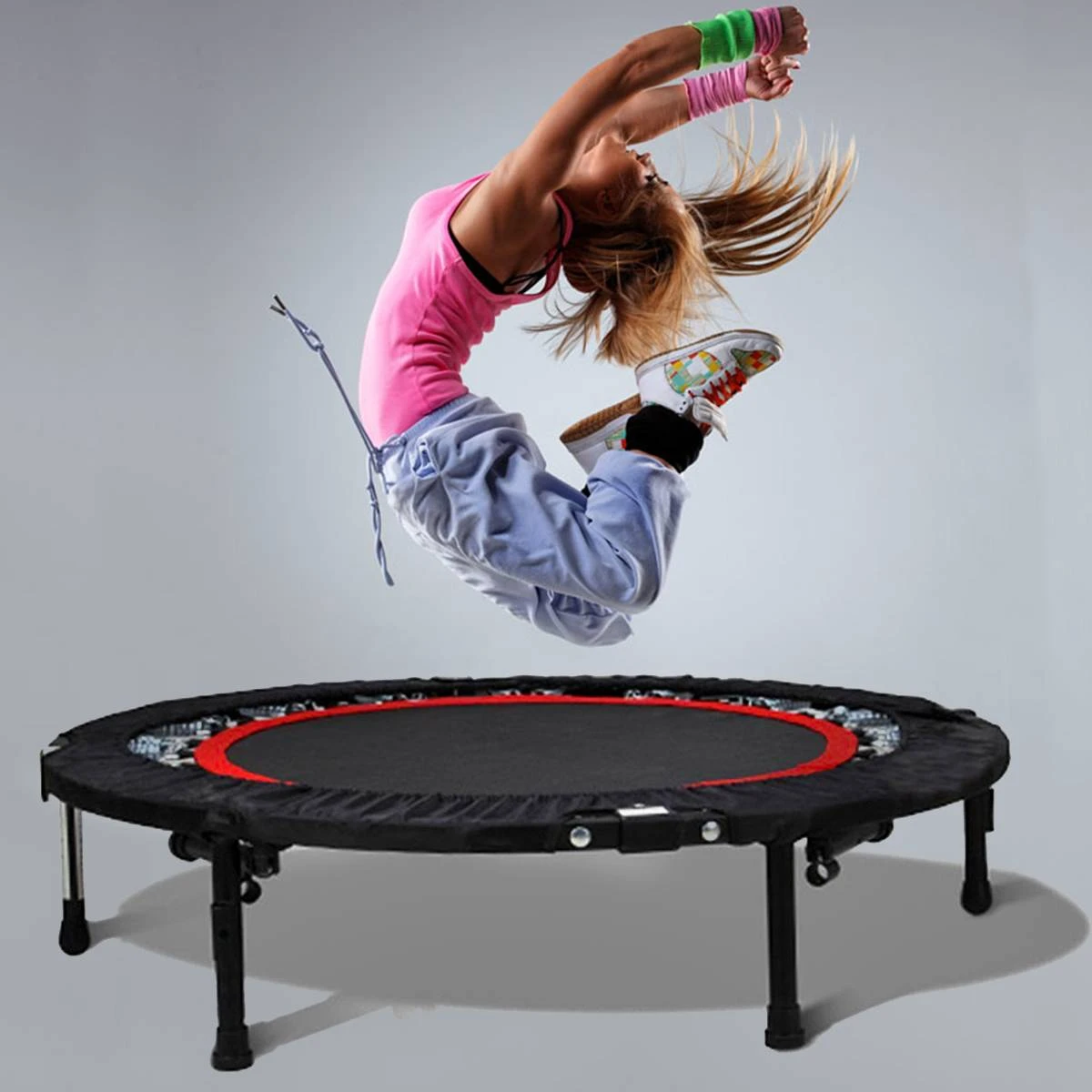 Mini trampolín redondo de 40 pulgadas para niños y adultos, cama de plegable, ejercicio, equipo de Fitness, carga máxima de 200KG|Camas elásticas| - AliExpress