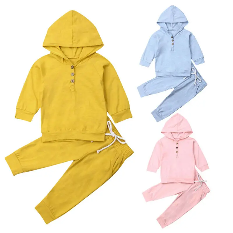 

Baby Boy Girl Infant Clothes Warm Autumn Winter Solid Hooded Tops+Pants 2PCS Set Outfits Size 0-24M
