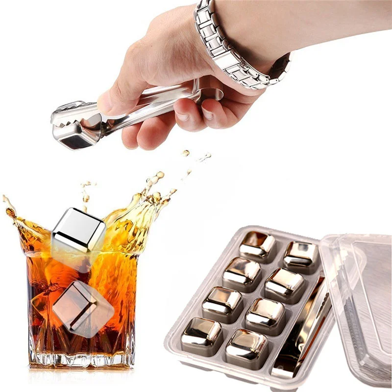 Stainless Steel Wisky Champagne Ice Cube Stones Wine Beer Candy Bar KTV Supplies Glacier Cooler Rocks Holder Chiller Tool