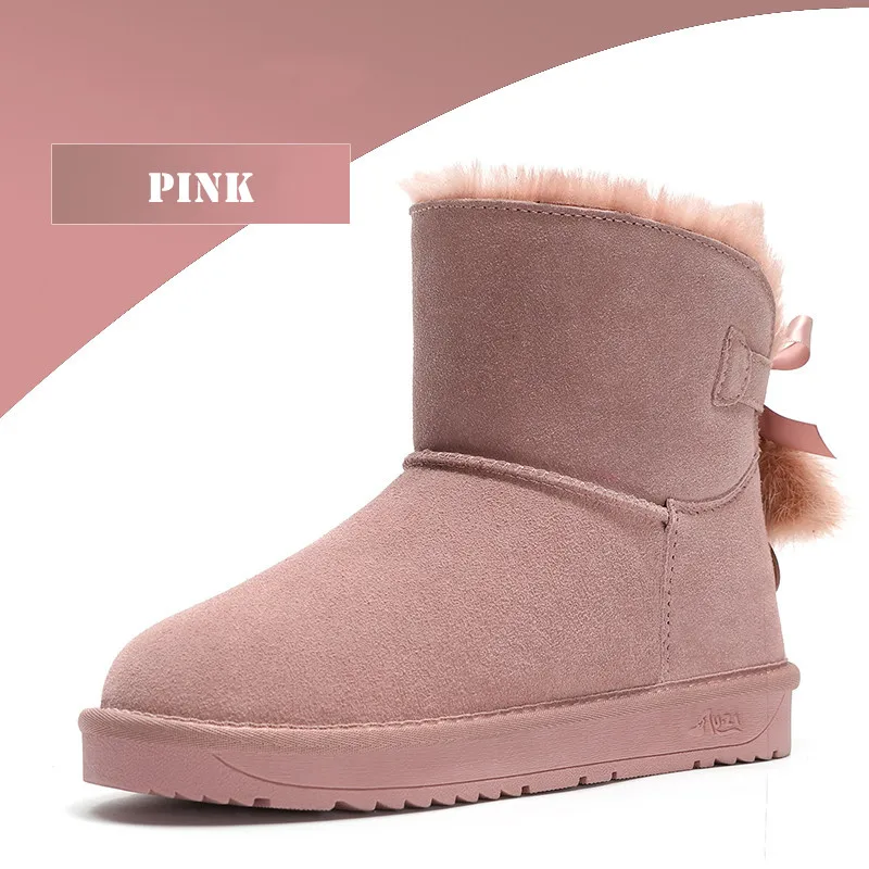 pink Женские ботинки; Сезон Зима; коллекция года; женские зимние ботильоны из натуральной коровьей замши; водонепроницаемые резиновые сапоги с толстым Плюшевым Мехом - Цвет: pink