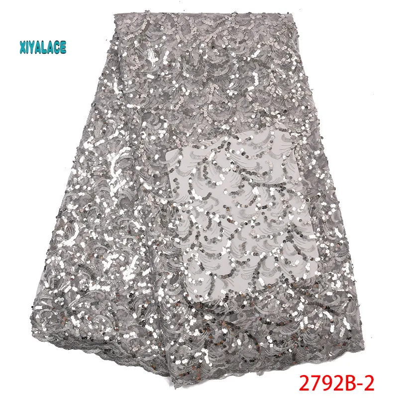 Silver Nigerian Net Laces Fabric Bridal High Quality French Tulle African lace fabric Sequins Lace Fabric YA2792B-2