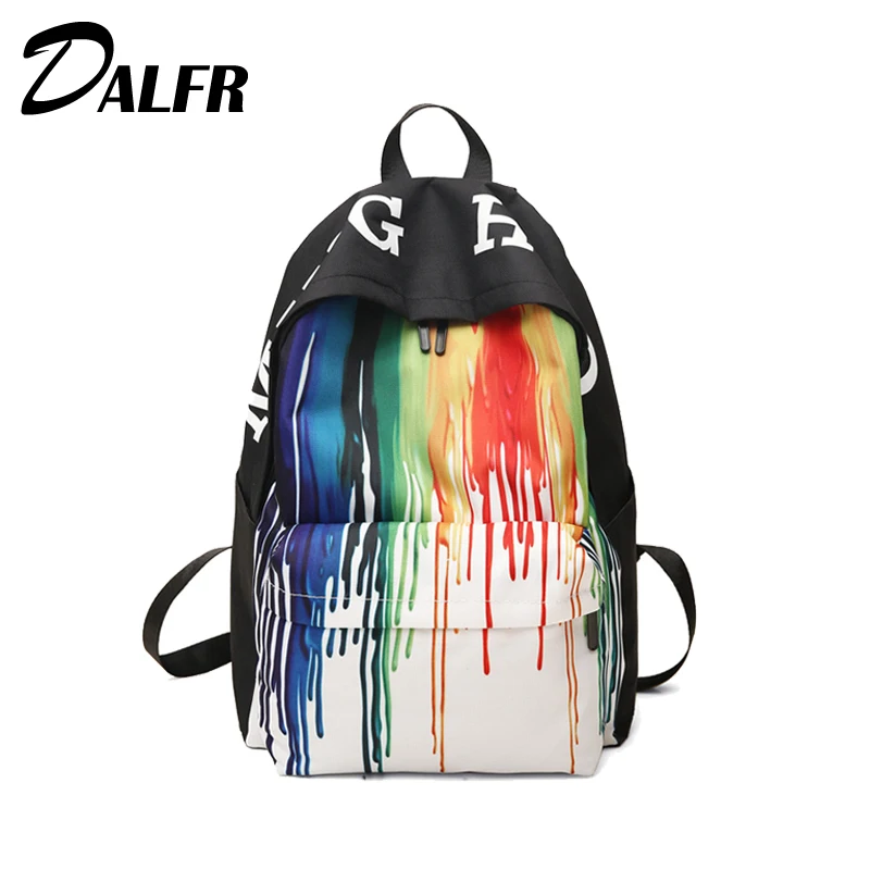 

DALFR Large Capacity Bag INS Fashion Letter Rainbow Print Unisex Backpack Girl Book Bag Satchel School Bag for Teenager Student