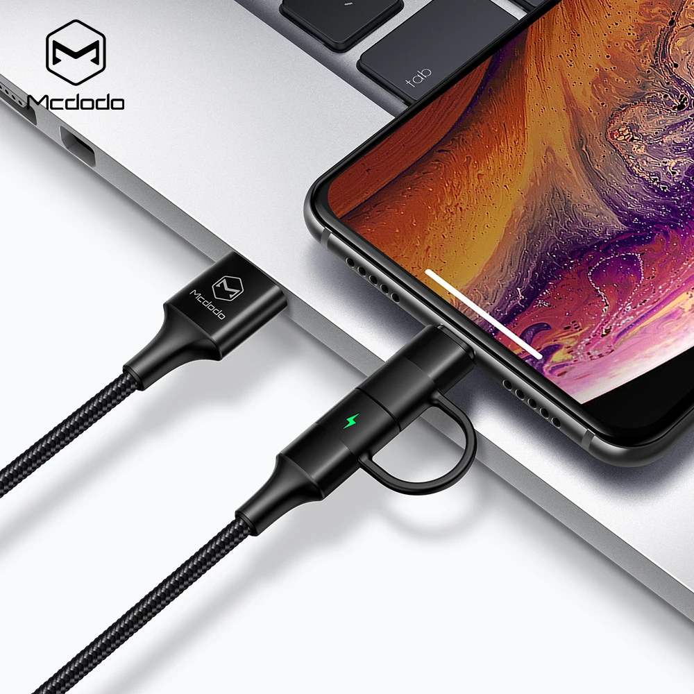 MCDODO 2в1 кабель USB type-C для iPhone XS MAX XR X 8 7 Plus быстрое зарядное устройство type C шнур QC 4,0 быстрое зарядное устройство для Samsung S10 huawei