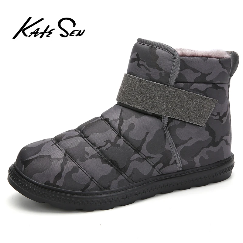 

KATESEN New Plush keep Super Warm Men Boots Winter Boots Rubber Plush Snow Boots England Retro ankle boots For Men Winter Shoes