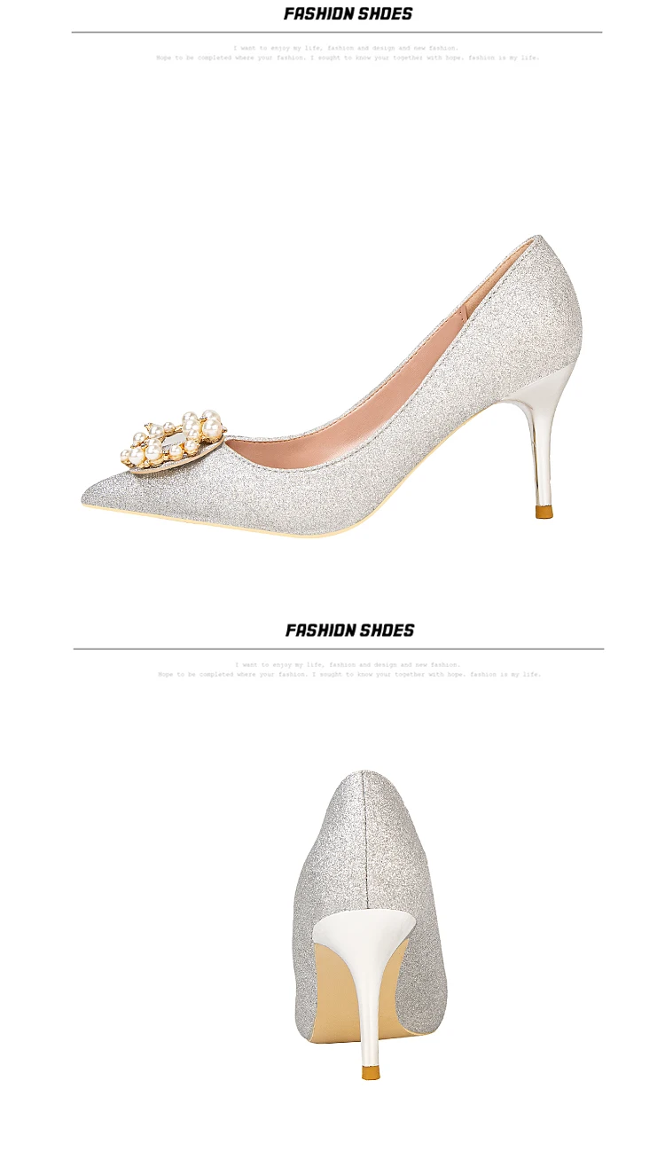 Для женщин насосы стразы обувь на высоком каблуке Женская обувь с острым носком, украшенные кристаллами и жемчугом обувь для вечеринок пикантная Свадебная обувь
