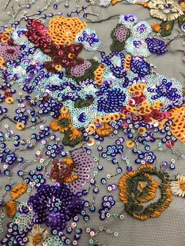 

fashionable tulle embroidery french net lace fabric H-98717 with sequins flowers for party dress