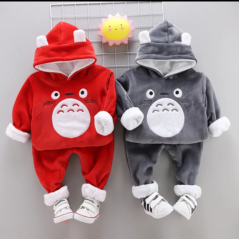 

2018 Autumn New Style Childrenswear New Style Baby plus Velvet Hooded Totoro Two-Piece Set Thick Warm