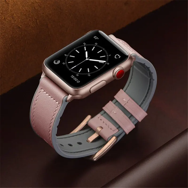 Ремешок для Apple Watch 42 мм 44 мм 40 мм 38 мм устойчивый к поту из натуральной кожи и резины Гибридный ремешок для iWatch серии 5/4/3/2/1