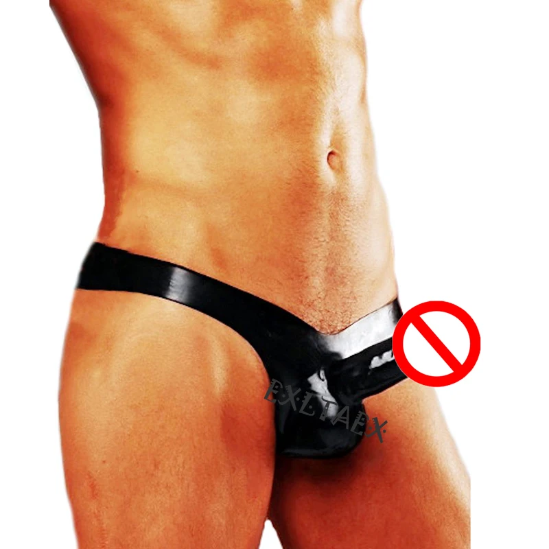 Latex Panties Male String Underwear Black Latex Rubber G-String Underwear with Cock and Ball Sheath Fetish Erotic