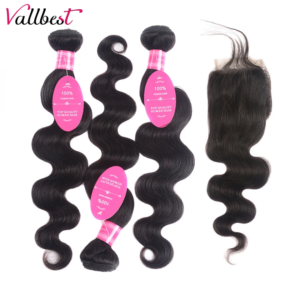 

Vallbest 3 Bundles Malaysian Body Wave With Closure Human Hair Bundles With Closure Free Middle Part #1 #1B Remy Hair Weave