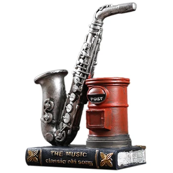 

American Retro Saxophone Pen Holder Resin Fashion Study Office Personality Pen Insert Birthday Gift B