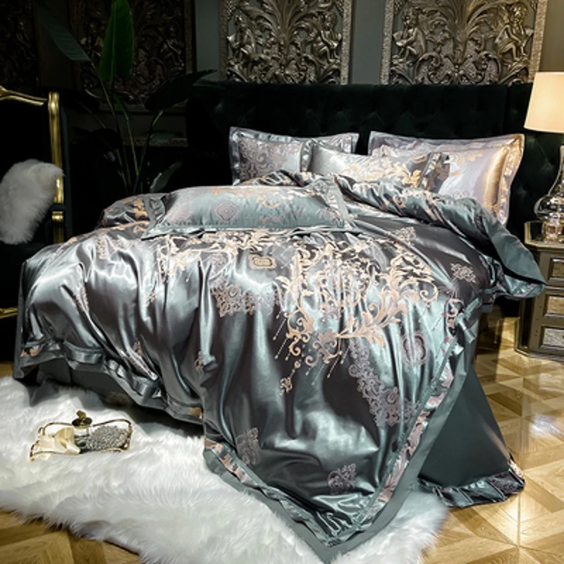 Luxury Embroidered Quilted Bedspread Jacquard Bedding Double King Comforter Set
