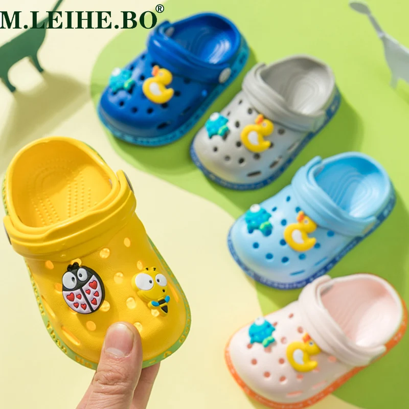 Pantuflas con diseño de pato para niños, chanclas de dibujos animados para bebé, zapatillas de Interior para playa