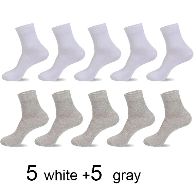 5 white 5 gray 10 пар/лот мужские хлопковые Дышащие носки антибактериальный дезодорант бизнес досуг работа crew socks сплошной цвет плюс size42-45 - Цвет: 5 white 5 gray
