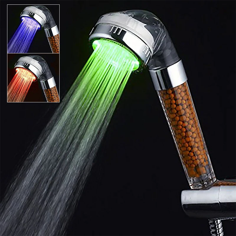 3 цвета светодиодный светильник душевая головка датчик температуры с водой