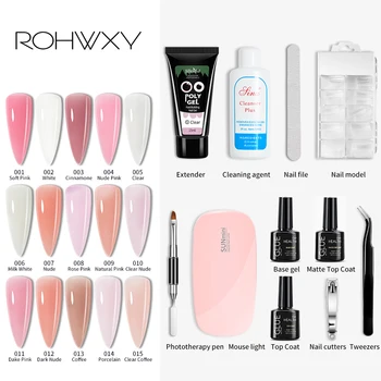 

ROHWXY Nail Extenstion Gel Set For Nail Design Soak Off Gel Polish For Nail Art Tool Poly UV Gel Kit For Manicure With Nail Lamp
