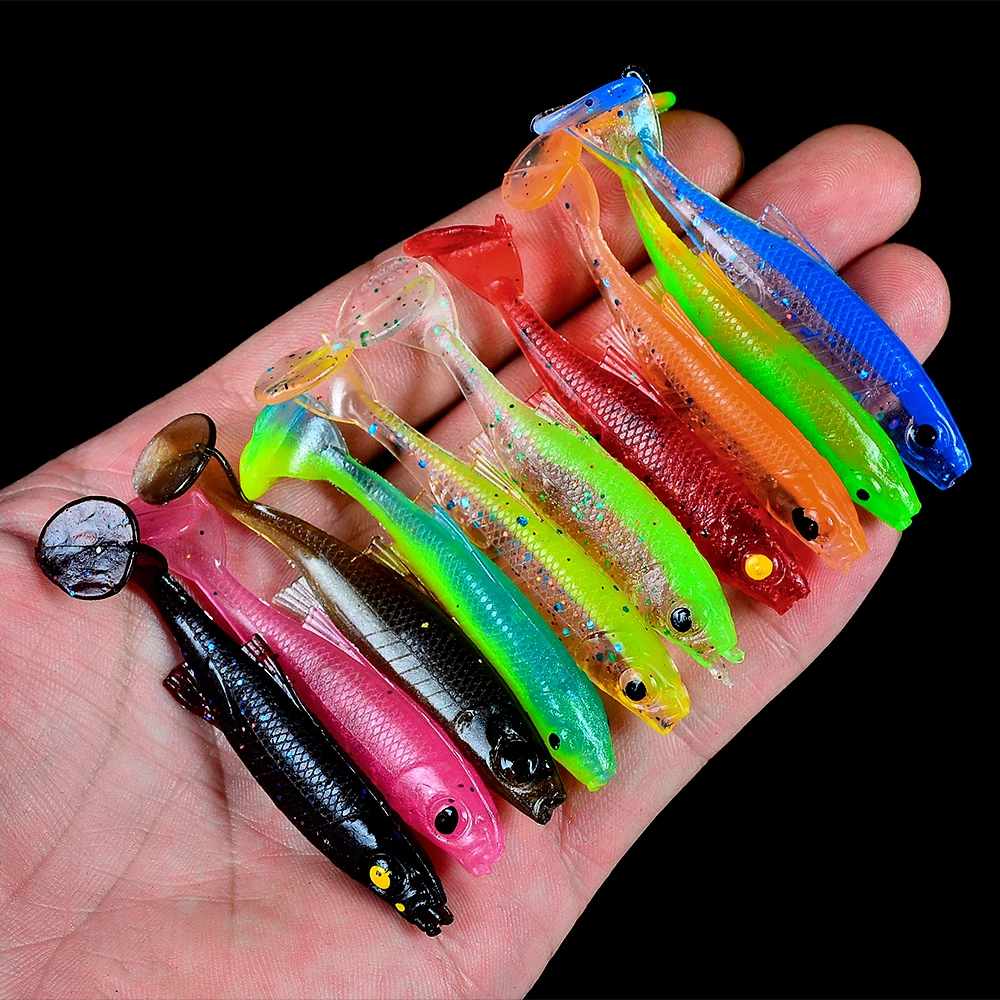 10pcs/lot Artificial Fishing Lure Soft Lure 2.5g/7cm Shad Carp Baits Swimbait Jig Head Fishing Silicone Rubber