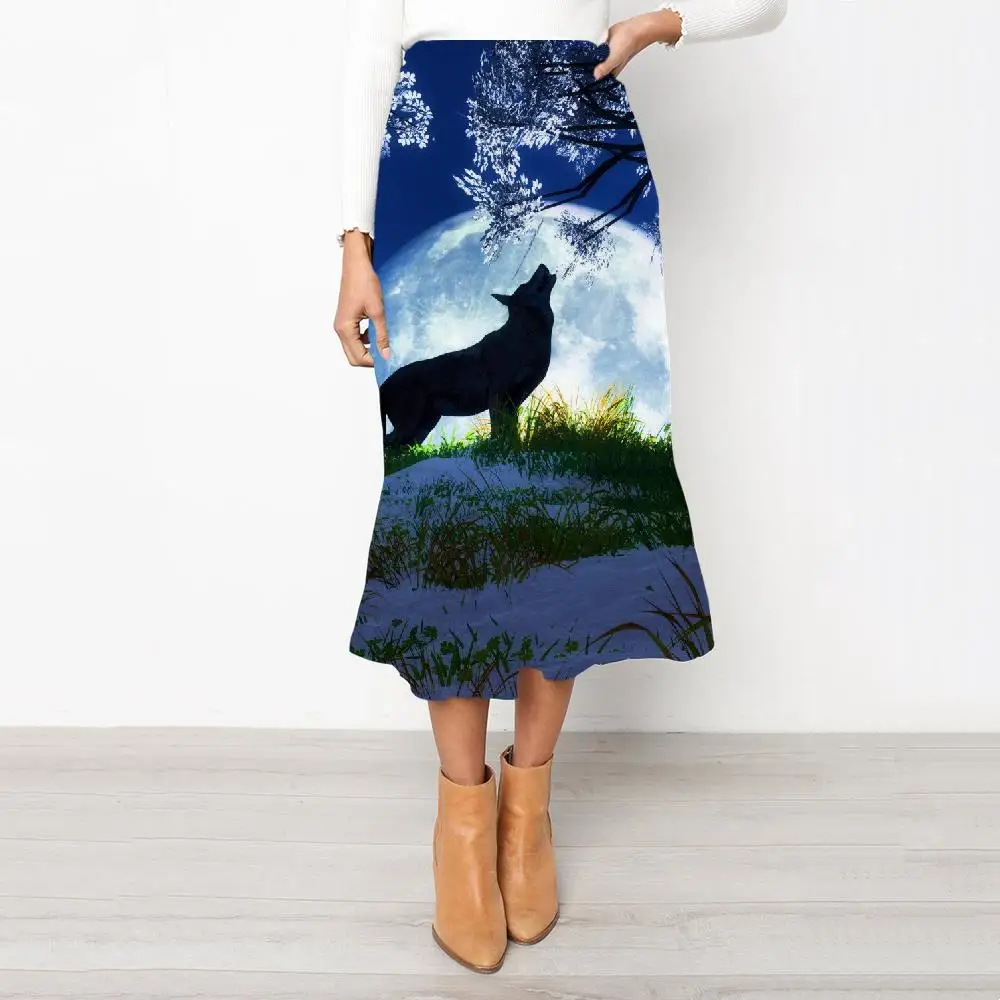 

somepet Brand Wolf Skirts Women Animal Rock Frauen Anime High waist skirts Moon School skirt Flower Skirt Ladies Womens Clothing