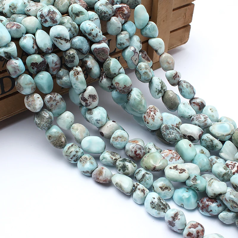 

8-10mm Irregular Natural Genuine Larimar Bead For Jewelry Making DIY Bracelet Necklace Charm 15inches Natural Stone Loose Beads