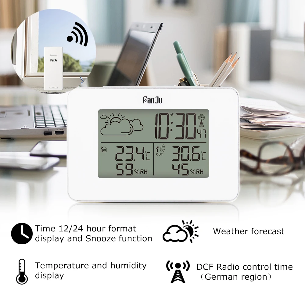 Urijk новые цифровые часы с будильником, беспроводные Часы с датчиком температуры и влажности, часы с функцией повтора погоды