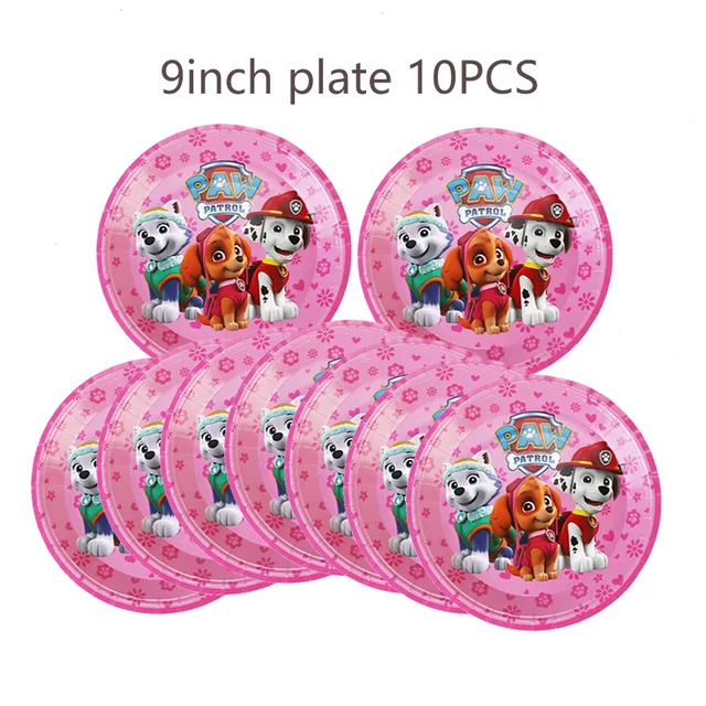 Paw Patrol Birthday Party Balloons Toy Birthday Banner For Kids Boys Girls Party Decoration Paper Cup Plate Tableware Supplies 10PCS 9inch plate