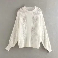 Увядший осенний свитер женский pull femme винтажный выдолбленный оверсайз drop-shoulder o-образный Однотонный пуловер Свитера Женские топы - Цвет: Бежевый