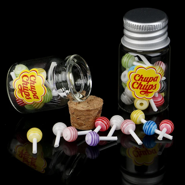 New 1/12 Miniature Food Dessert Sugar Mini Lollipops With Case Holder Candy For Doll House Kitchen Furniture Toys Accessories 2