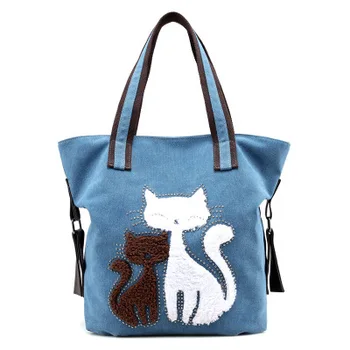 

2020 Women's messenger handbag canvas bag with cute cat small shopping Beach shoulder bag purse bolsa feminina bolso mujer