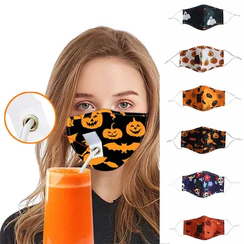 

Halloween Cotton and Silks Face Cover With Straw Hole And Filter Washable And Adjustable Dustproof In Stock