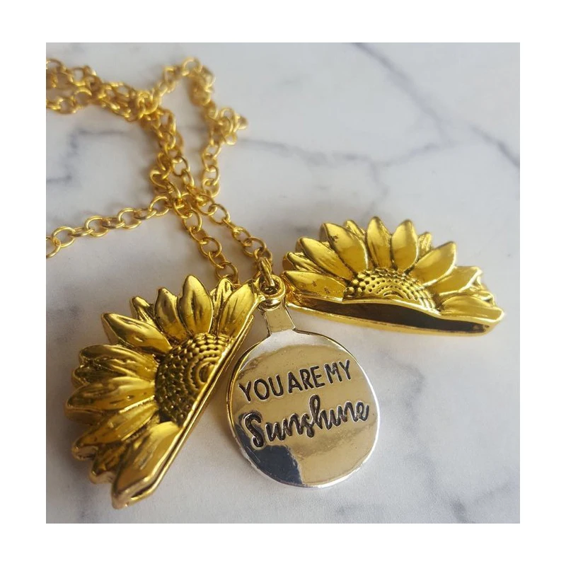 You are my sunshine, открытый медальон, подсолнечник, подвеска, ожерелье,, новинка, женское золотое ожерелье на заказ