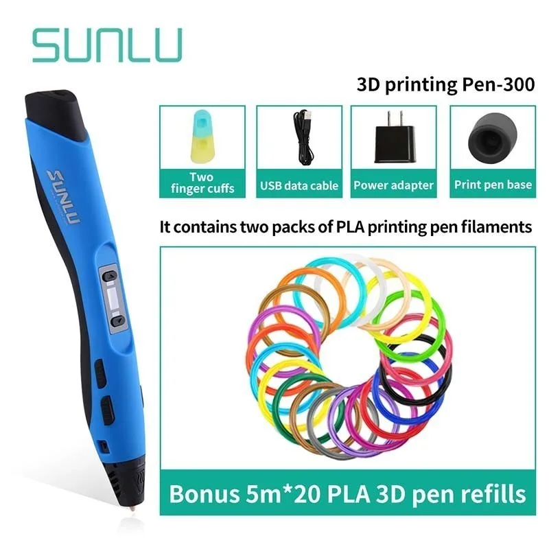SL-300-5.20-Blue Детская 3D Ручка для рисования с 100 м разноцветная PLA нить SL-300 3D печать ручки для детей Исследуйте мозги 3D Ручка набор - Цвет: SL-300-5.20-Blue