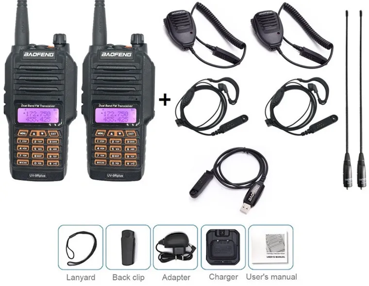 add 4 accessories 2 шт. BAOFENG UV-9R PLUS 10 Вт Высокая мощность портативная рация Водонепроницаемый VHF UHF Ham CB радио приемопередатчик сканер двухстороннее радио Охотник - Цвет: add 4 accessories