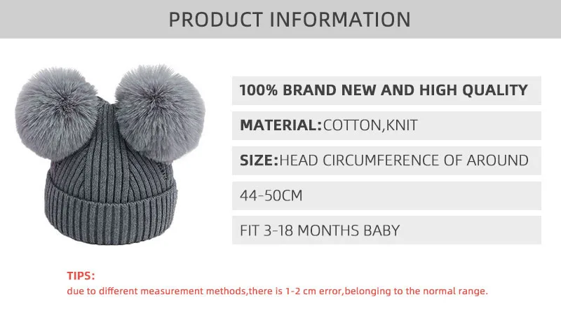 Детская шапка с двойным помпоном, толстая зимняя вязанная теплая шапка для новорожденных девочек и мальчиков, вязаная шапка для малышей, шапка для маленьких девочек Czapka Dziecko