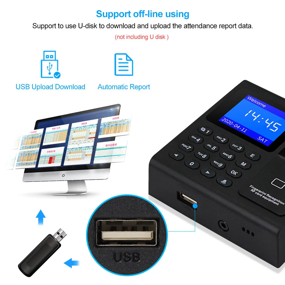 RFID Fingerprint Access Control Keypad Biometrics System Password Card Reader USB Time Attendance Device+10 Keyfobs, no Software
