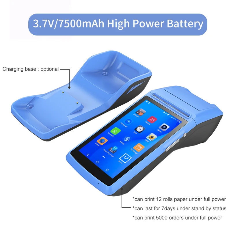 Android PDA портативный pos-терминал с 2G 3G wifi Bluetooth NFC Встроенный термопринтер и считыватель штрих-кодов с зарядным устройством док-станции