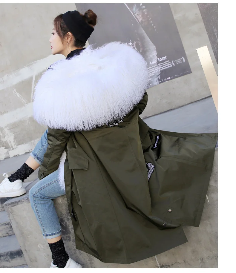 X-long parka зимняя куртка Женское пальто из натурального меха монгольская овечья шерсть толстые теплые парки капюшон плюс Размер Уличная