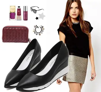 

Women's Sexy Pointed Microfiber Wedge Heels Muffin Platform Waterproof Non-slip Ladies High Wedding Banquet Heels Pumps