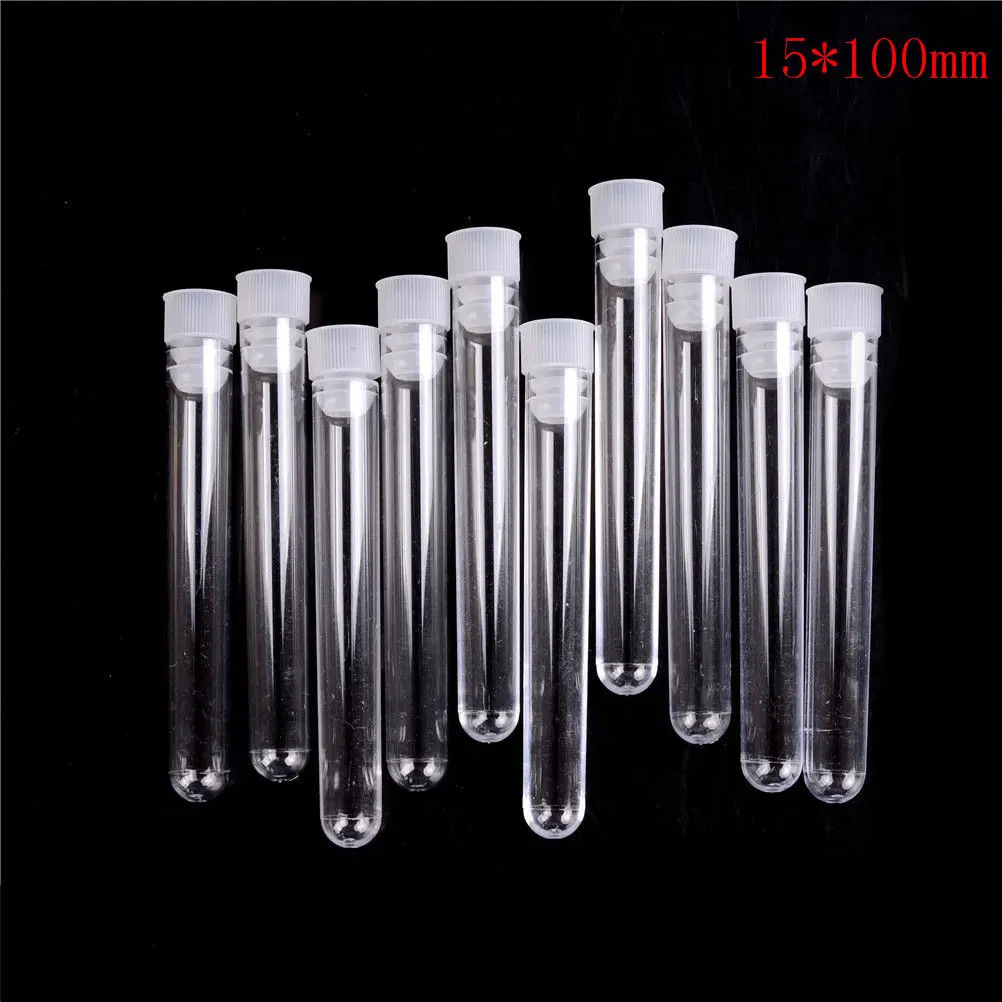 10Pcs 15*100mm clear Transparent Laboratory Test Tubes With Lids Vial Sample Containers